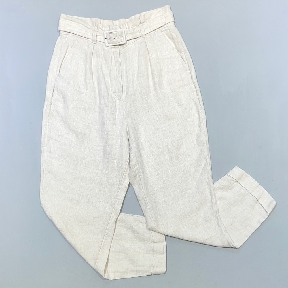 & Other Stories Linen PaperbagWwaist Pants with Belt Sz 6